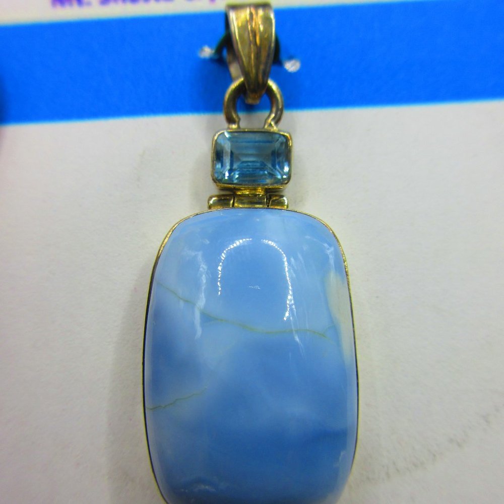Owhyee Blue Opal & Blue Topaz Sterling Silver .925 Gemstone Pendant